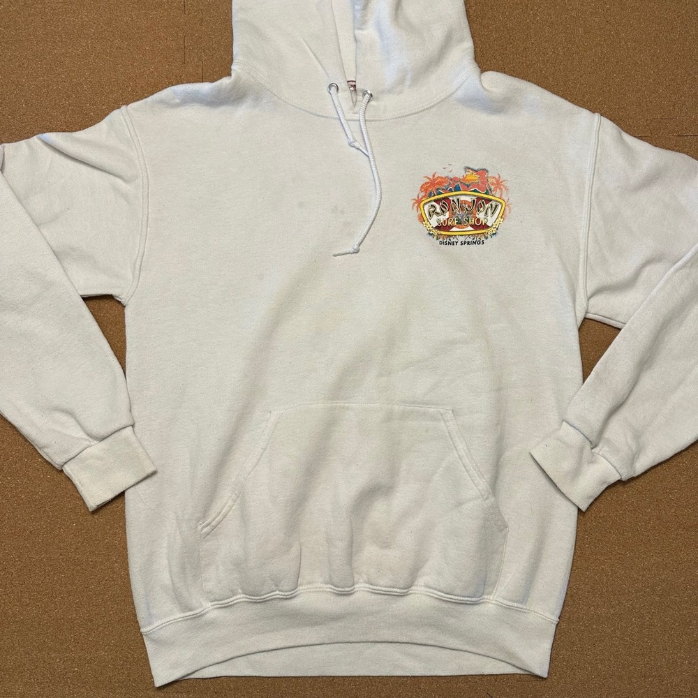 Ron Jon Surf Shop Hoodie Mens M White Disney Springs Graphic Pullover Sweatshirt